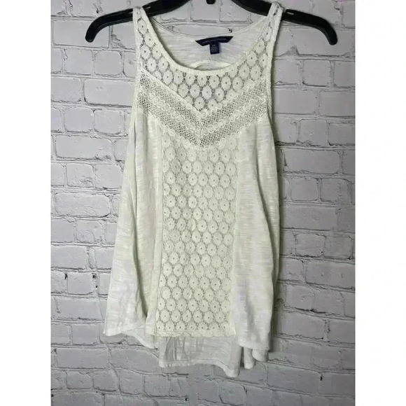 Vintage AE Outfitters Crocheted Sleeveless Cream Lace Tank Womens Size S - Picture 1 of 8